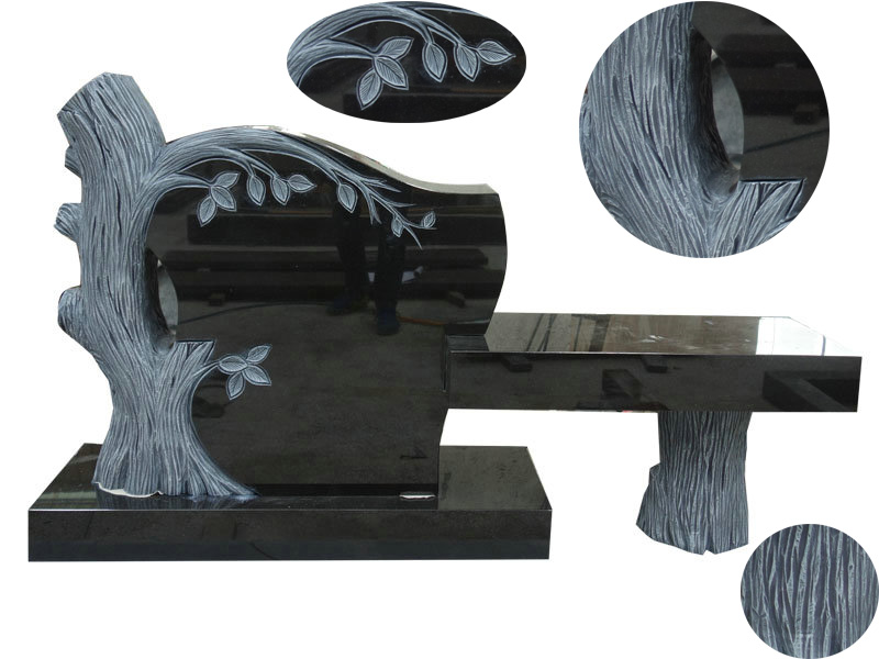 Black Granite Tree Shaped Headstones Bench Design