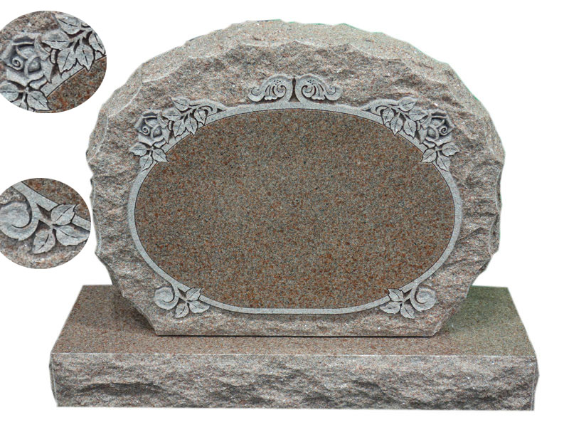 Red Granite Upright Headstones With Roses Design 
