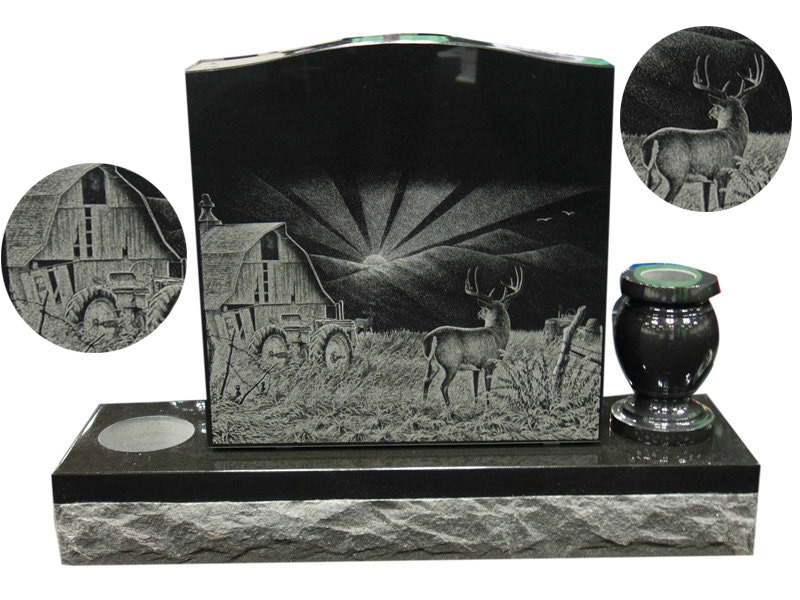 Black Granite Memorial Etching Deer Designs