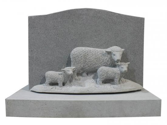 Carved Lamb Sheep In Grey Granite For Cemetery